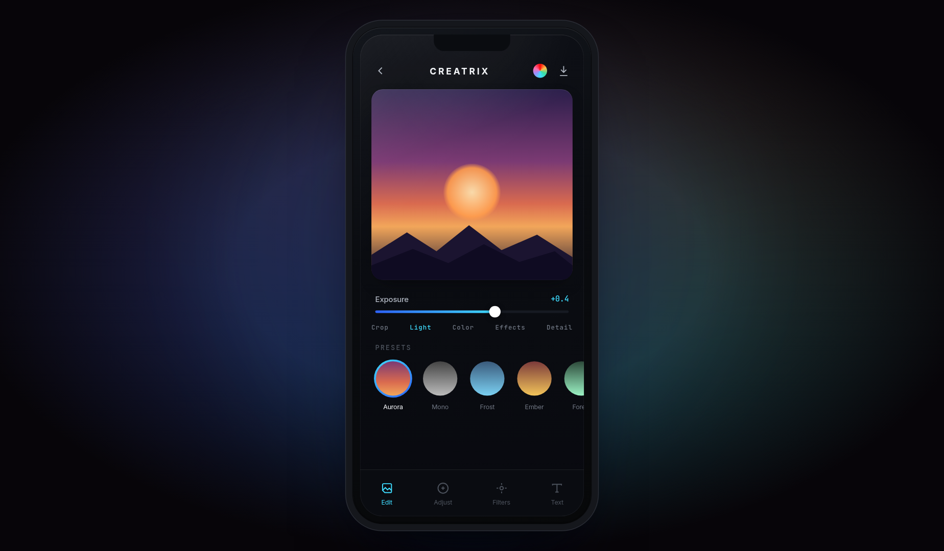 Creatrix mobile photo editing app for iOS